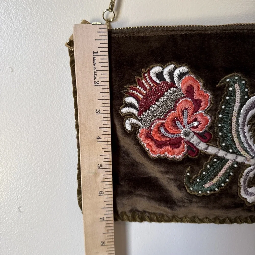 Steve Madden Purse Olive Green Gold Chain Strap Velvet Y2K Hippie Embroidered